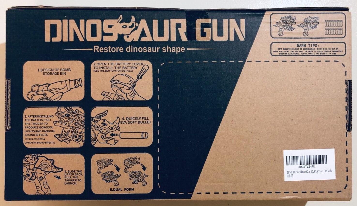 2 Pack Dinosaur Blaster Guns with 20 Foam Darts - Kids Outdoor Toy for Backyard Battles & Nerf War Games