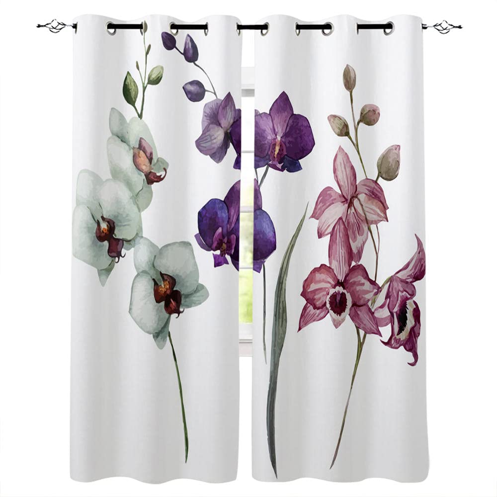 Phalaenopsis Orchid Printed Curtain Panels with Grommets - 59x65 Inches, Blackout Window Treatments for Living Room, Bedroom & Bathroom Decor - Perfect for Privacy, Light Control & Home Decoration