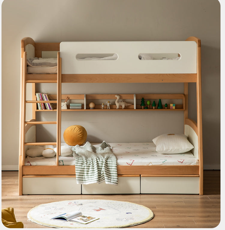 Solid Wood Poplar Kids Bunk Bed with Ladder & Guardrail - Space-Saving Multifunctional Loft Bed for Small Rooms, Dorms & Shared Kids Bedrooms