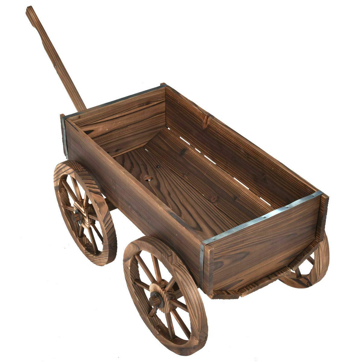 Wooden Wagon Flower Planter with Wheels - Rustic Garden Decor for Outdoor Plants, Flowers & Herbs | Perfect for Patio, Yard & Farmhouse Style Gardens