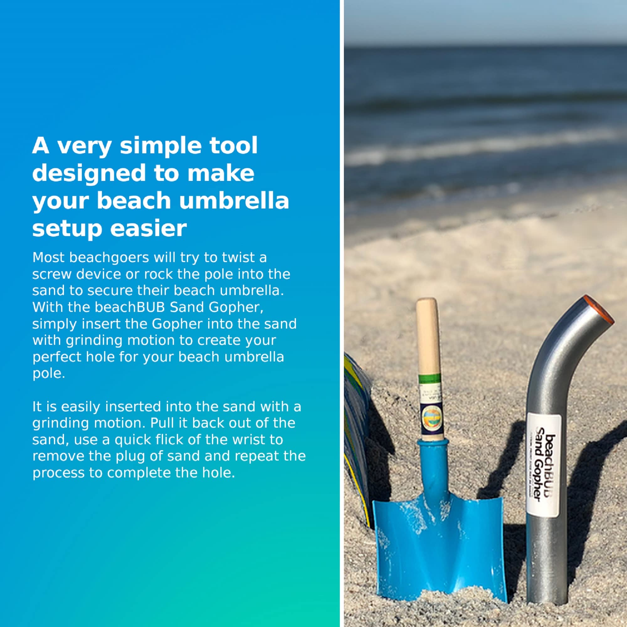 Aluminum Sand Digger Tool - Compact 15'' Holes for Beach Umbrella & Anchors - Perfect for Beach Setup