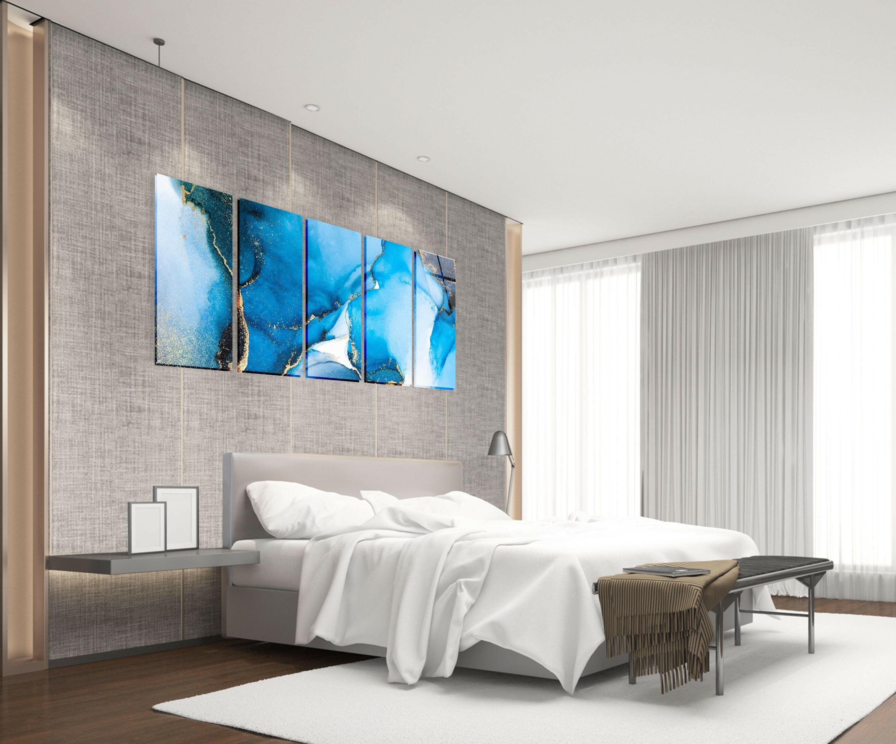 Blue Marbled Alcohol Ink Abstract Glass Wall Art - Handmade Modern Home Decor for Living Room, Bedroom, Office | Unique Gift Idea for Housewarming & Wedding