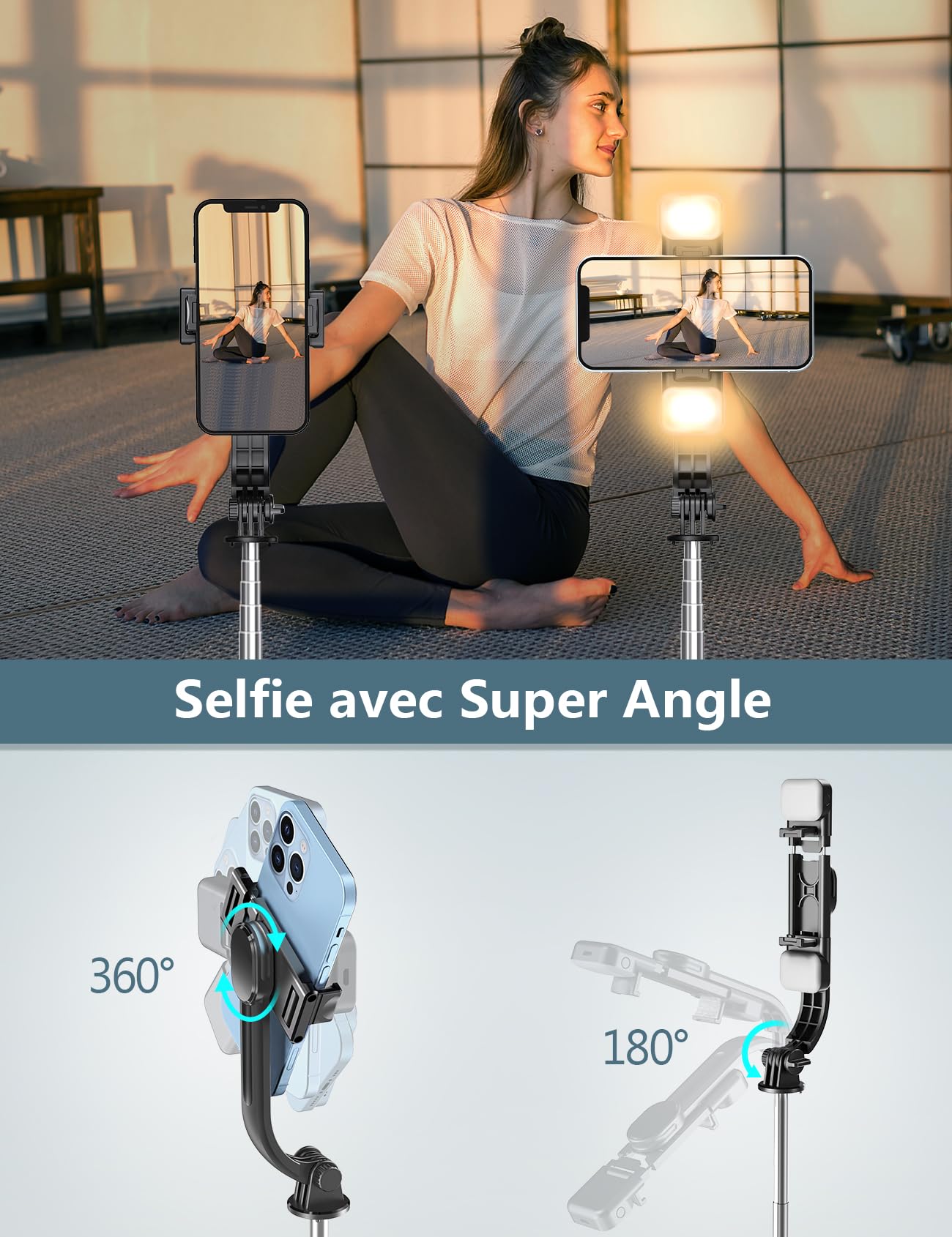 iPhone Selfie Stick with 2 LED Lights - 114cm Extendable Phone Tripod with Wireless Remote | Compatible with Smartphones & Action Cameras | Perfect for Travel, Vlogging & Group Photos