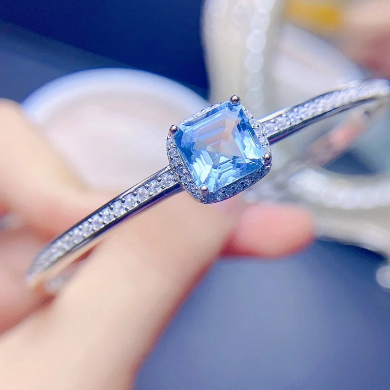 Swiss Blue Topaz Eternity Bracelet for Sagittarius - Sterling Silver Adjustable Women's Jewelry | Perfect for Birthdays, Anniversaries & Special Occasions
