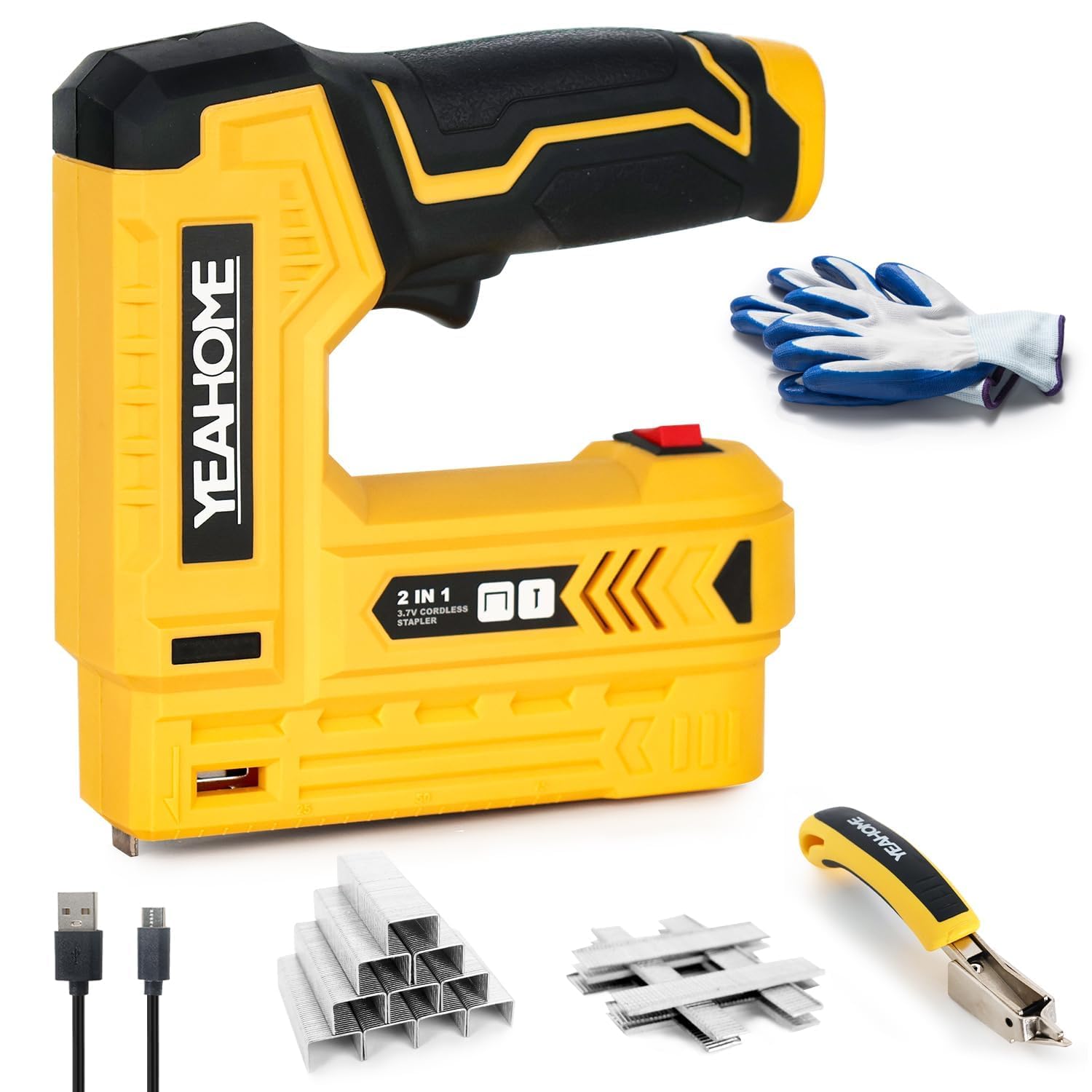 YEAHOME 3.7V Cordless Electric Staple Gun & Brad Nailer Kit - 2-in-1 Light Duty Staple Gun for Upholstery, Woodworking, Carpentry & DIY Crafts - Includes 2000 Staples/Nails, USB Charger & Staple Remover - Perfect for Home Furniture Repair, Picture Hanging & Craft Projects