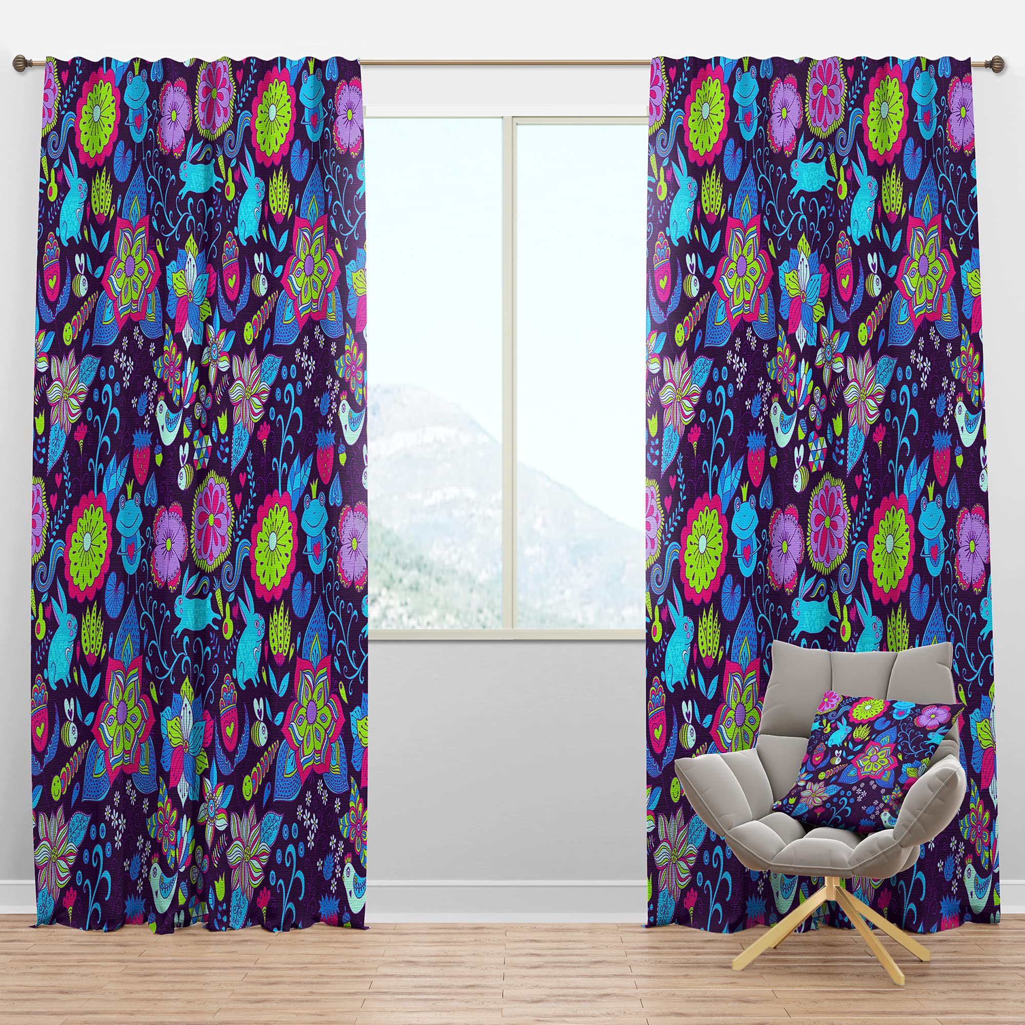 DesignQ Blackout Curtains - Romantic Doodle Floral Print Thermal Insulated Window Drapes (52x95 Inch, Single Panel) for Bedroom & Living Room - Perfect for Light Blocking, Privacy & Temperature Control
