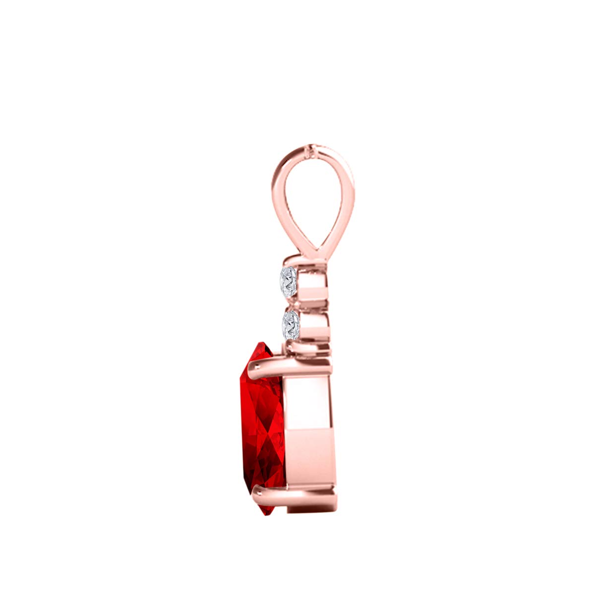 1.25 Carat White Diamond & Oval Garnet Pendant in 10K Rose Gold with 18