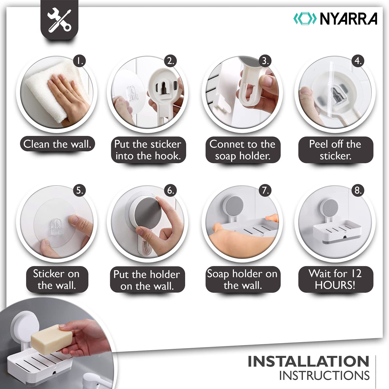 Self-Adhesive Soap Holder for Bathroom - No Drill Wall Mount Soap Stand with Removable Drain Tray, ABS Plastic - Perfect for Shower, Kitchen Sink & RV Use [NR-1348]