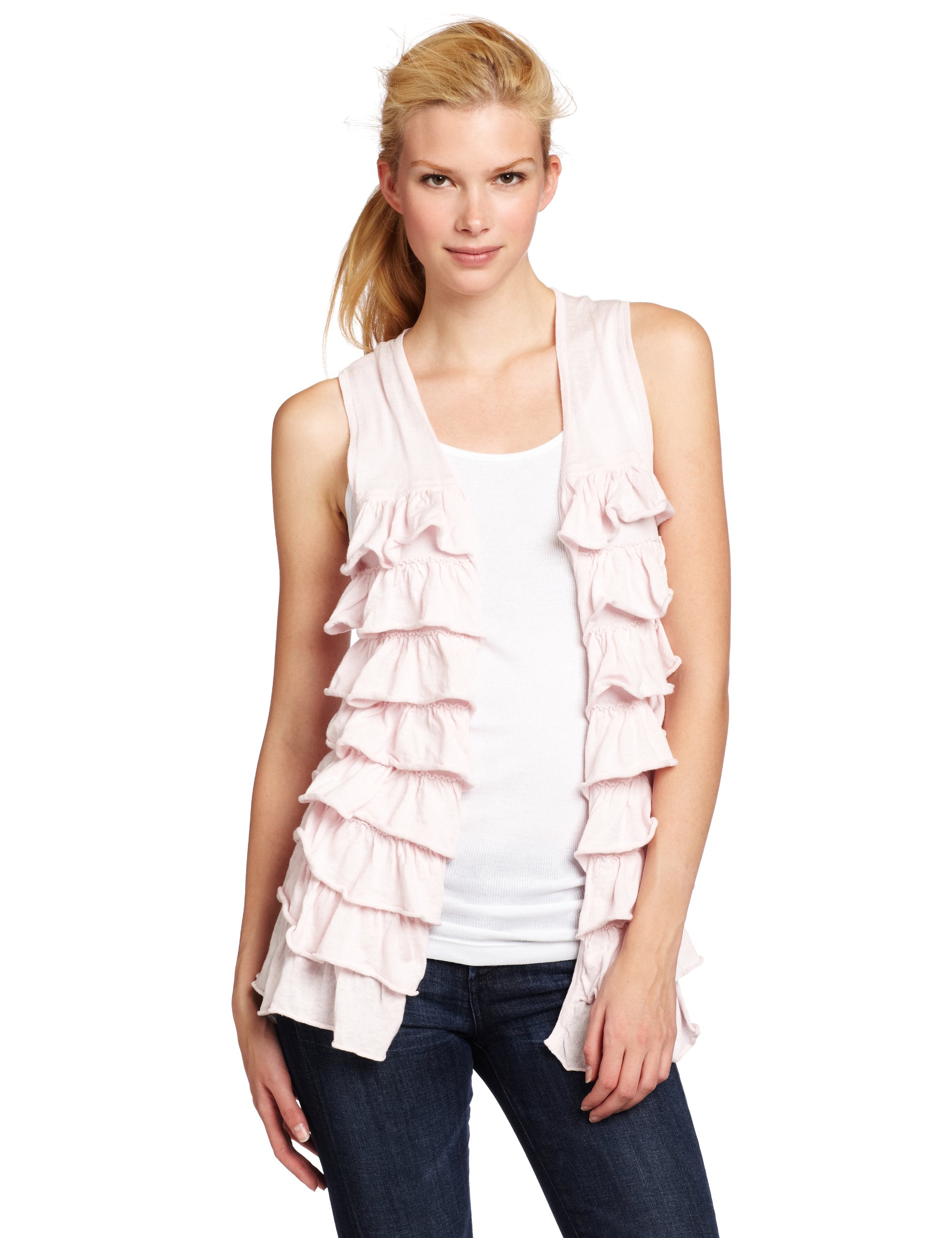 525 America Women's Ruffle Open Front Cardigan Sweater - Lightweight Knit Wrap for Casual Outfits & Office Wear