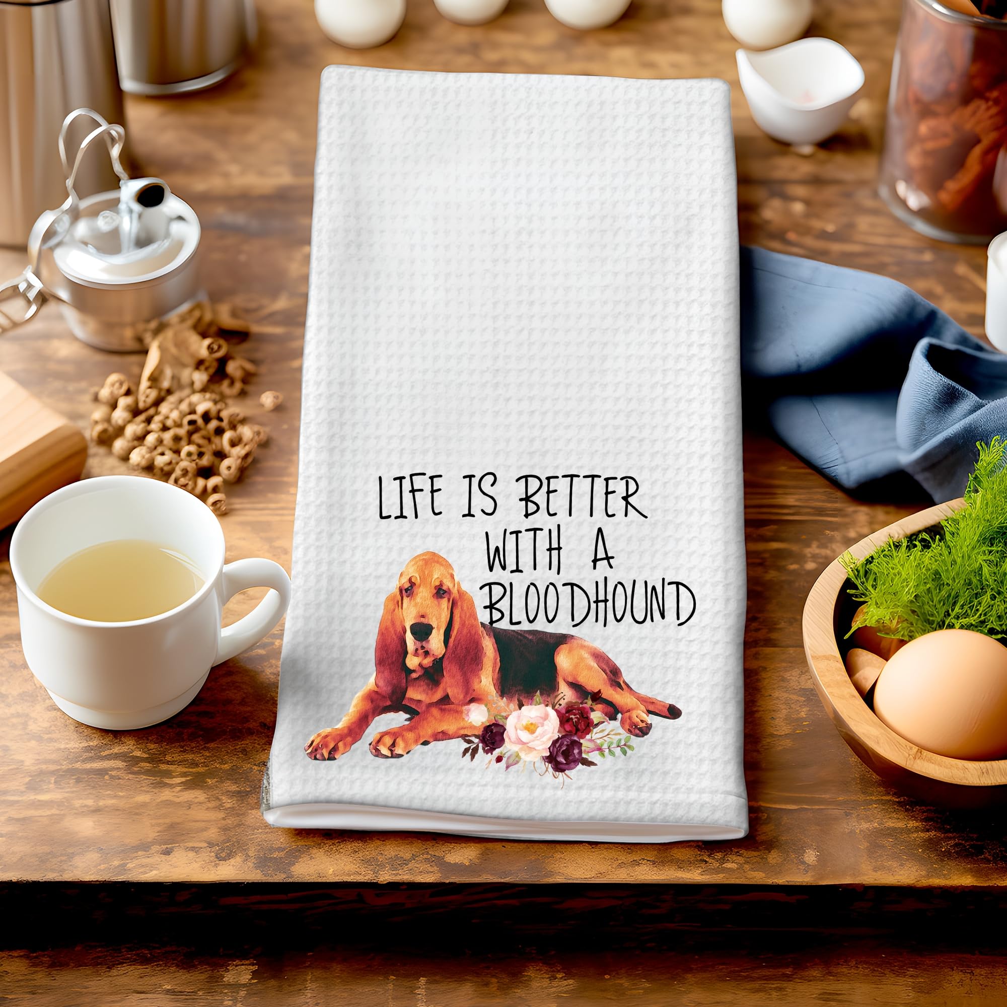 Premium Bloodhound Waffle Weave Microfiber Kitchen Towels - Absorbent & Durable Dog-Themed Dish Cloths for Animal Lovers - Perfect for Cooking, Cleaning & Gifts for Dog Owners