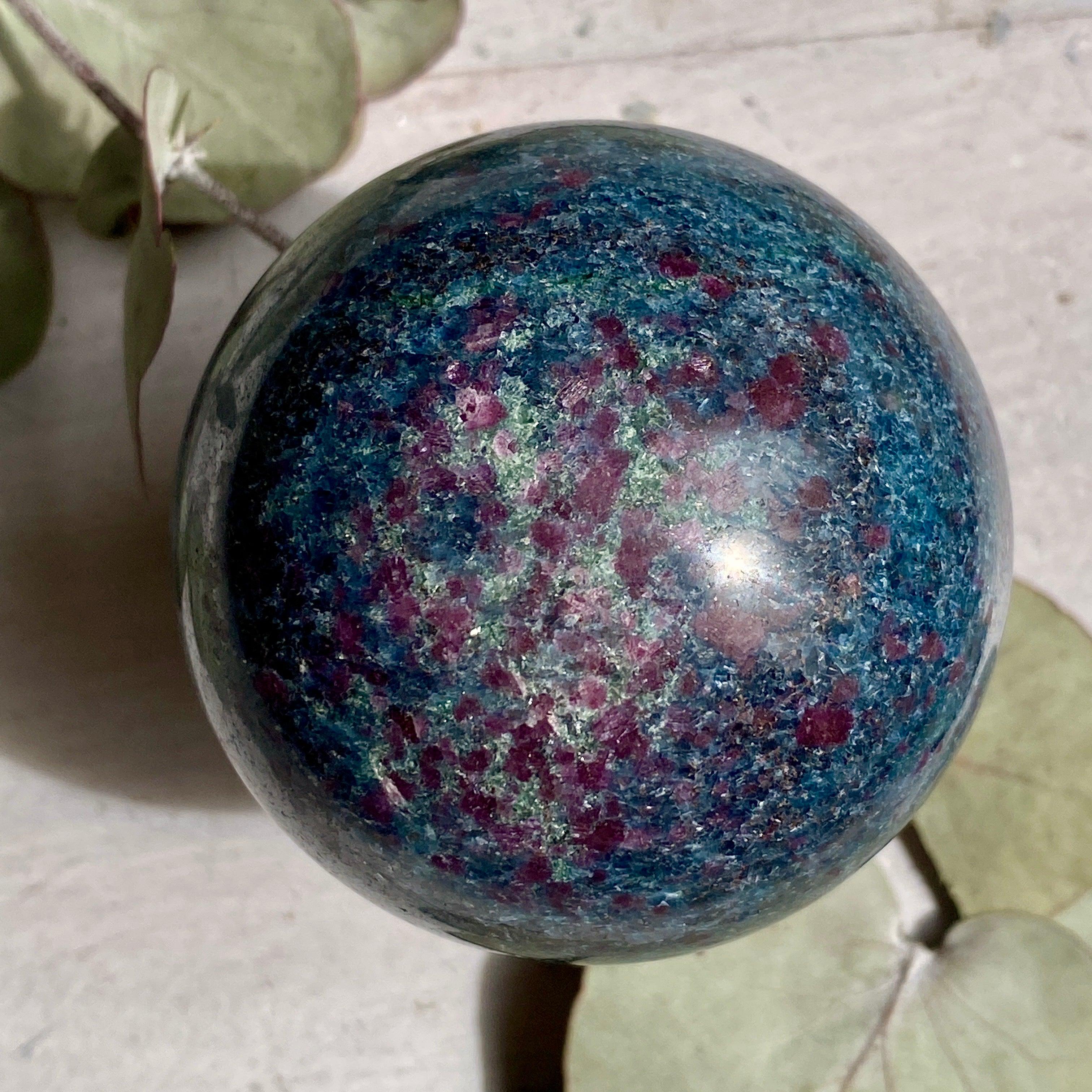 Natural Ruby in Kyanite Sphere - Healing Crystal Ball for Meditation, Reiki & Home Decor (RKS-01) | Perfect for Spiritual Healing, Energy Work & Gift Giving