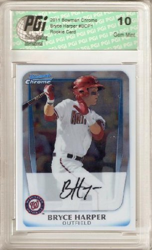 Bryce Harper 2011 Bowman Chrome Gold Refractor Rookie Card PGI 10 Gem Mint - Rare Baseball Collectible for Sports Memorabilia & Card Showcase Display
