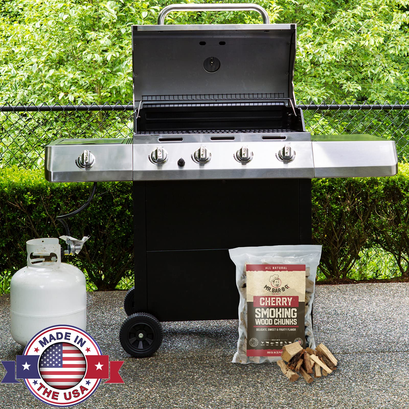 **3.5 Lb. Cherry Wood Chunks for Smoking & Grilling – Natural Sweet & Fruity Flavor – Perfect for Smokers, Gas Grills, Charcoal Alternatives – Ideal for BBQ, Backyard Grilling & Meat Smoking by Mr. Bar-B-Q**