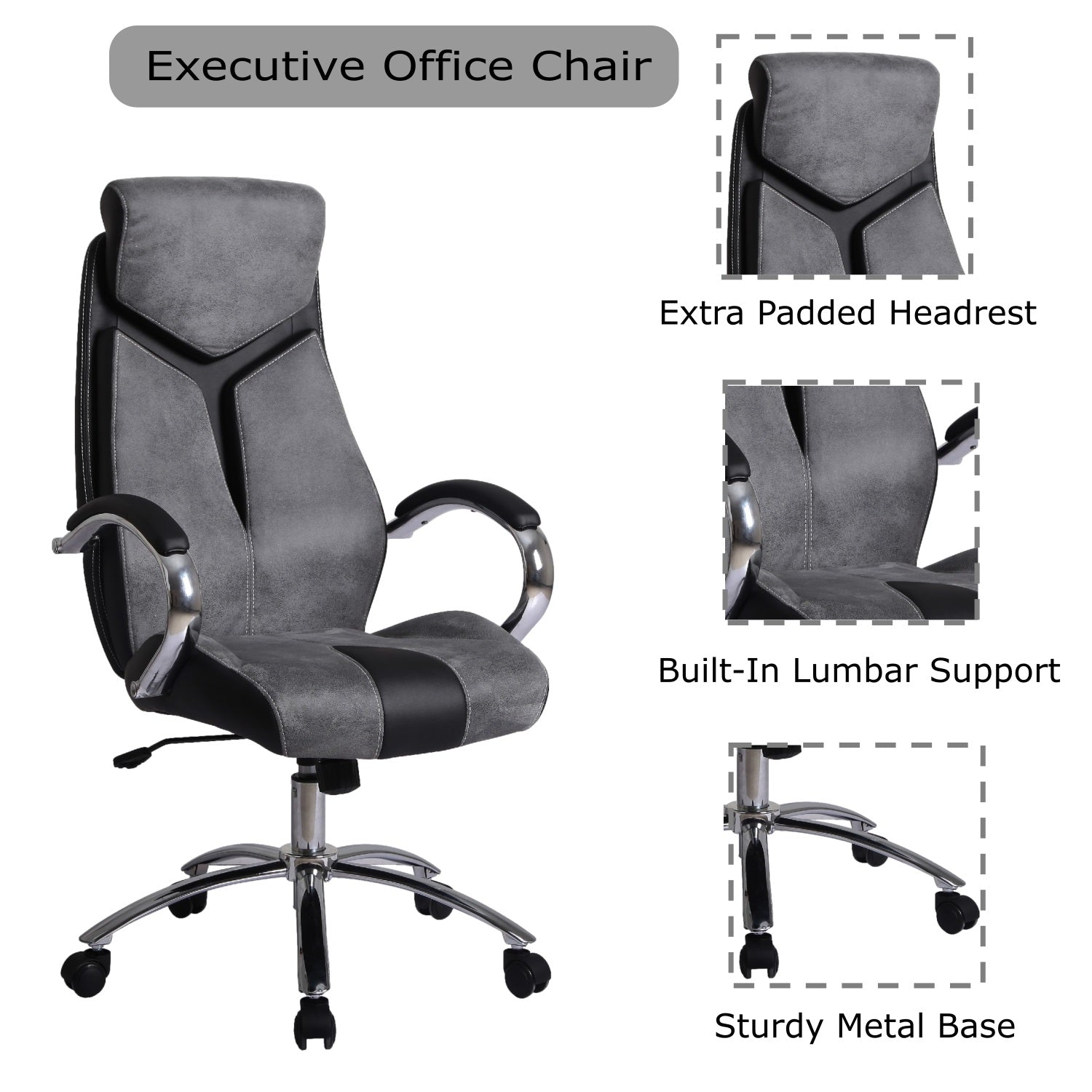 22H Ergonomic Office Chair with Adjustable Height - Grey & Black for Home Office, Gaming, and Workspace Comfort