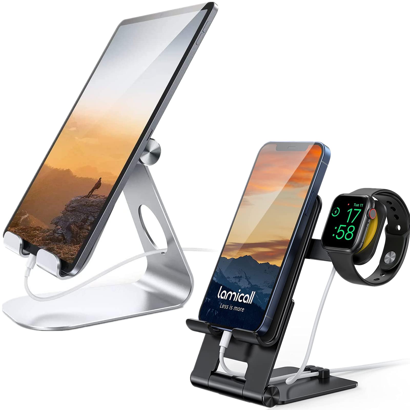 Lamicall Adjustable Tablet Stand & Portable Apple Watch Stand Holder - Multi-Angle Viewing for iPad, iPhone, Kindle - Perfect for Home, Office, Desk, Travel, and Bedside Use