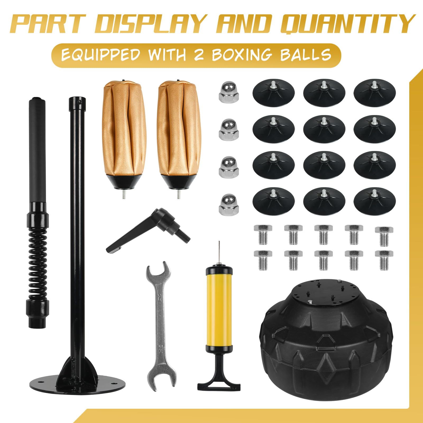 Premium Reflex Speed Bag with Thick Base - Adjustable Height Free Standing Punching Bag for Boxing Training, Stress Relief & Fitness - Heavy Duty Reinforced Spring, Durable Golden Design - Perfect for Home Gym, Martial Arts & Cardio Workouts