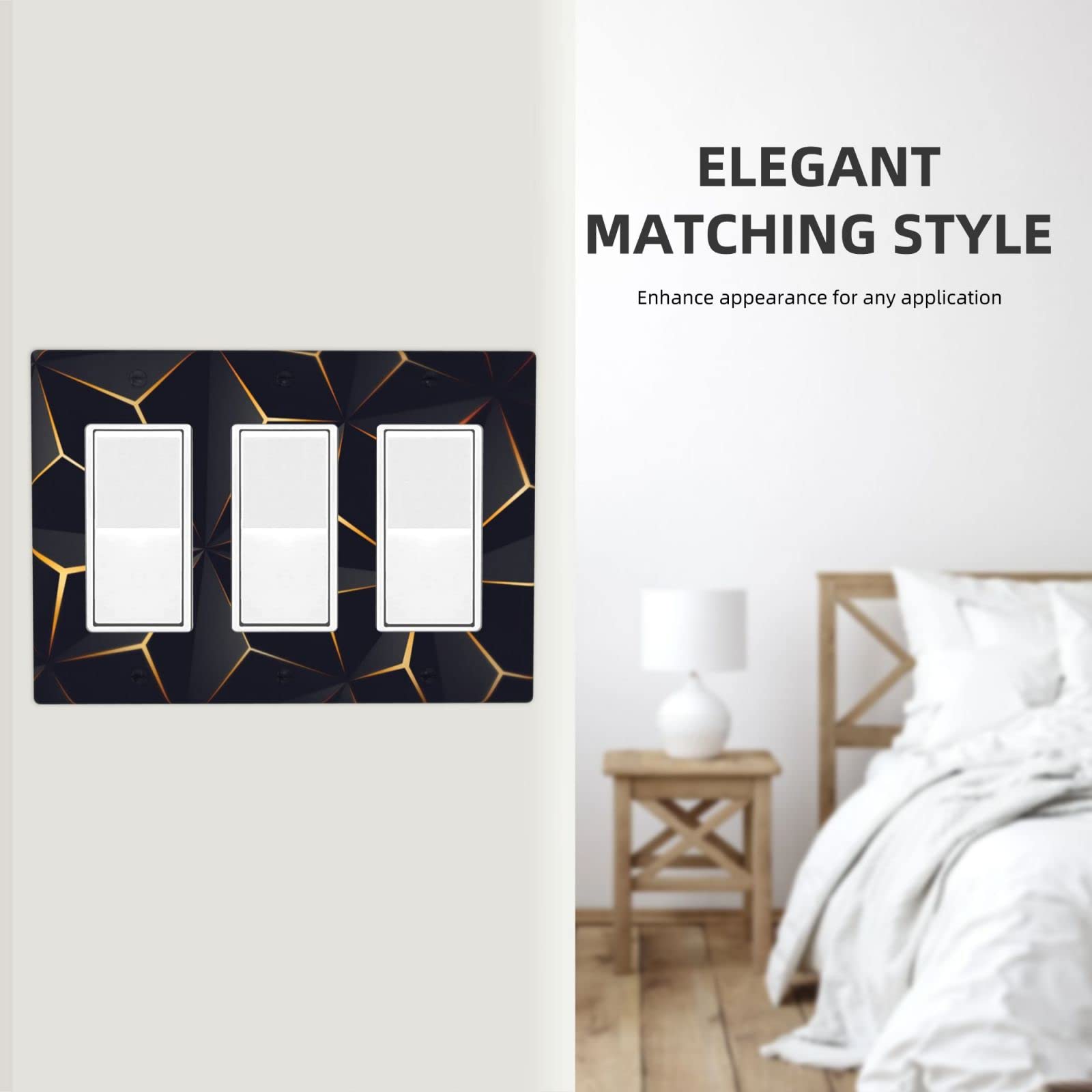 Modern Abstract Diamond Pattern Light Switch Cover - Triple Rocker Wall Plate, 3 Gang Switch Plate Cover for Bedroom, Bathroom & Farmhouse Decor - 4.65