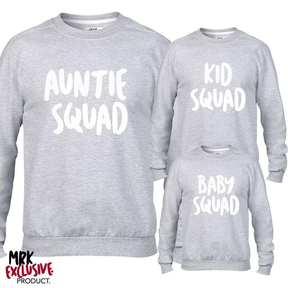 Auntie and Kid Squad Matching Light Grey Sweaters - Family Matching Outfits for Women & Children - Perfect for Christmas Photos, Family Reunions & Cozy Winter Days