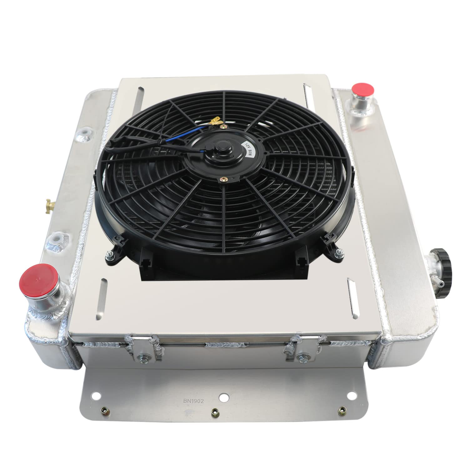4 Row Aluminum Radiator with Shroud Fan & Relay Kit for 1962-1967 Chevy Nova/Chevy II/SS L6 V8 - Direct Replacement Cooling System Upgrade - Perfect for Classic Car Restoration & Hot Rod Performance