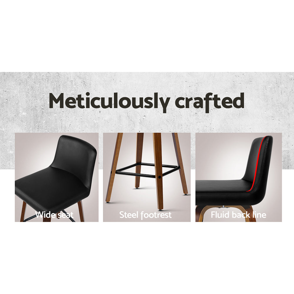 2 Pack Swivel Bar Stools with Leather Padded Seat and Wooden Base - Perfect for Kitchen Island, Home Bar, and Dining Room Decor