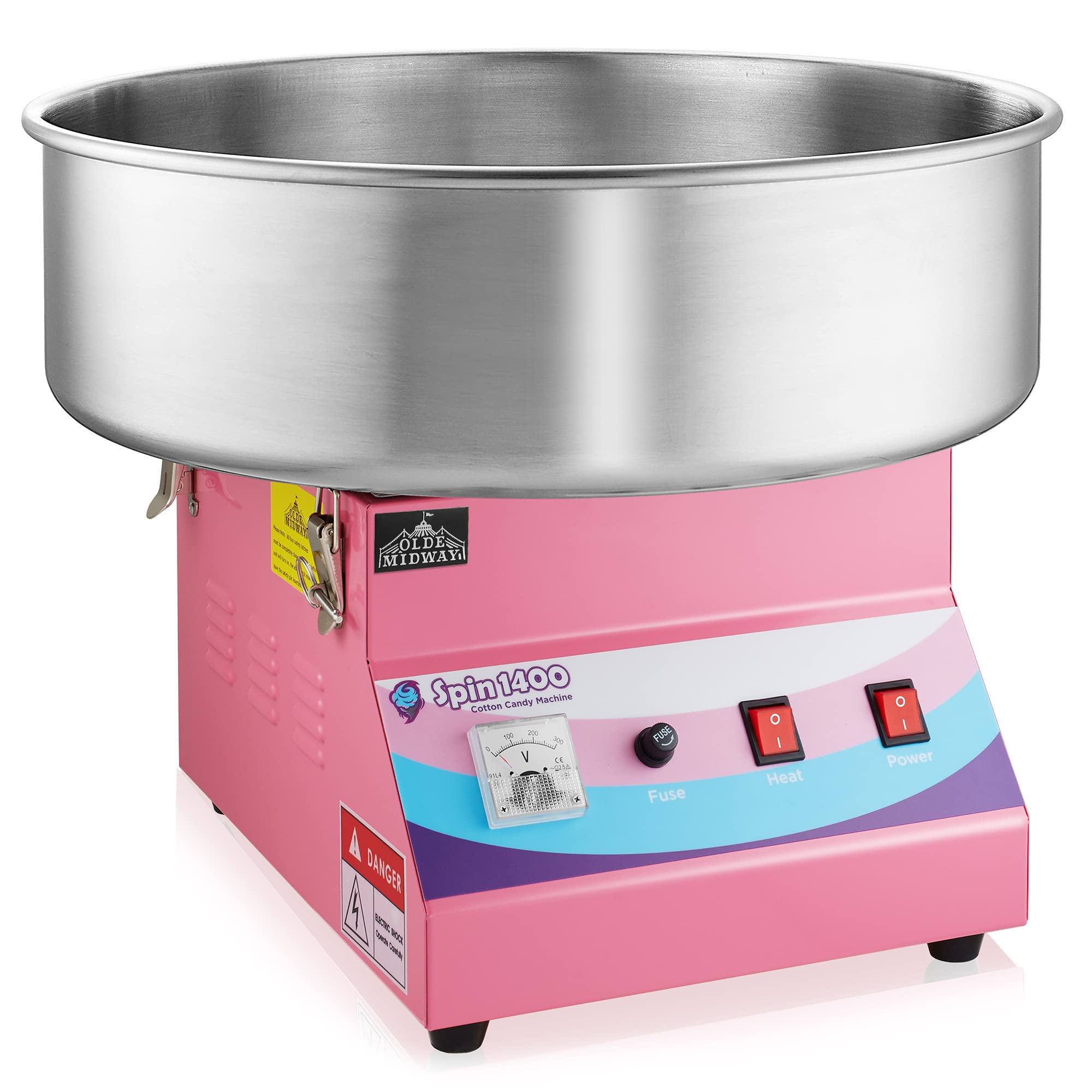 Olde Midway SPIN-1400 Commercial Cotton Candy Machine - Electric Candy Floss Maker for Parties, Carnivals & Events - Heavy Duty Stainless Steel Candy Spinner with 1000W Motor