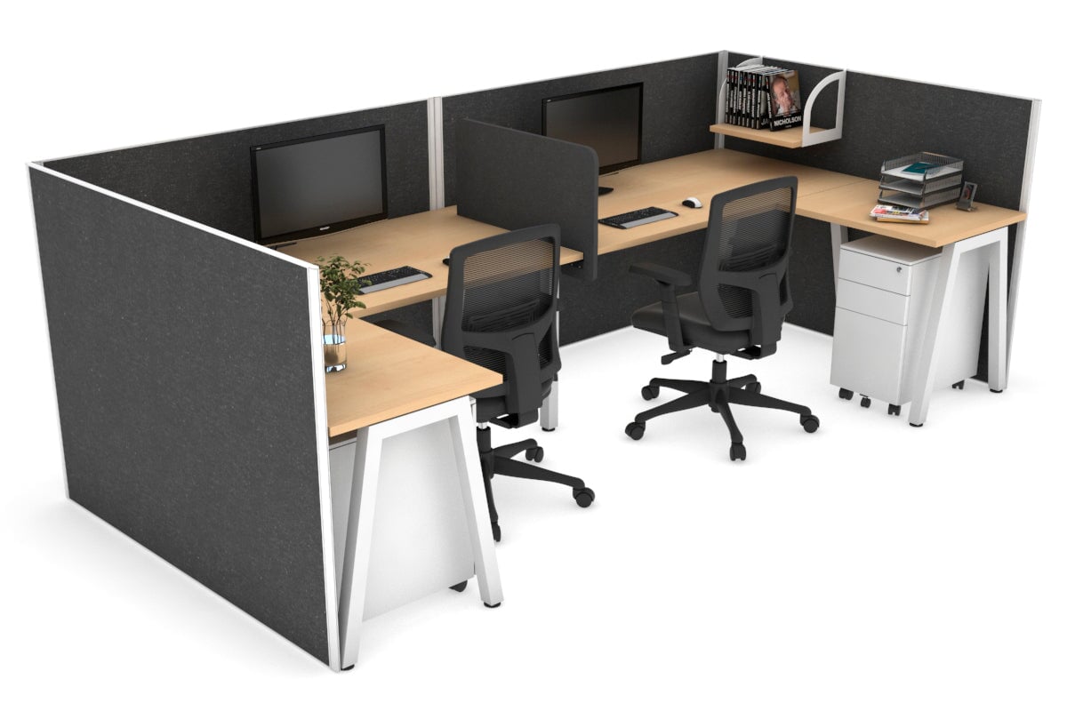 Quadro A Legs 2-Person Corner Workstation - U-Shaped White Frame Office Desk [1600L x 1800W with Cable Management] - Perfect for Collaborative Workspaces & Home Offices