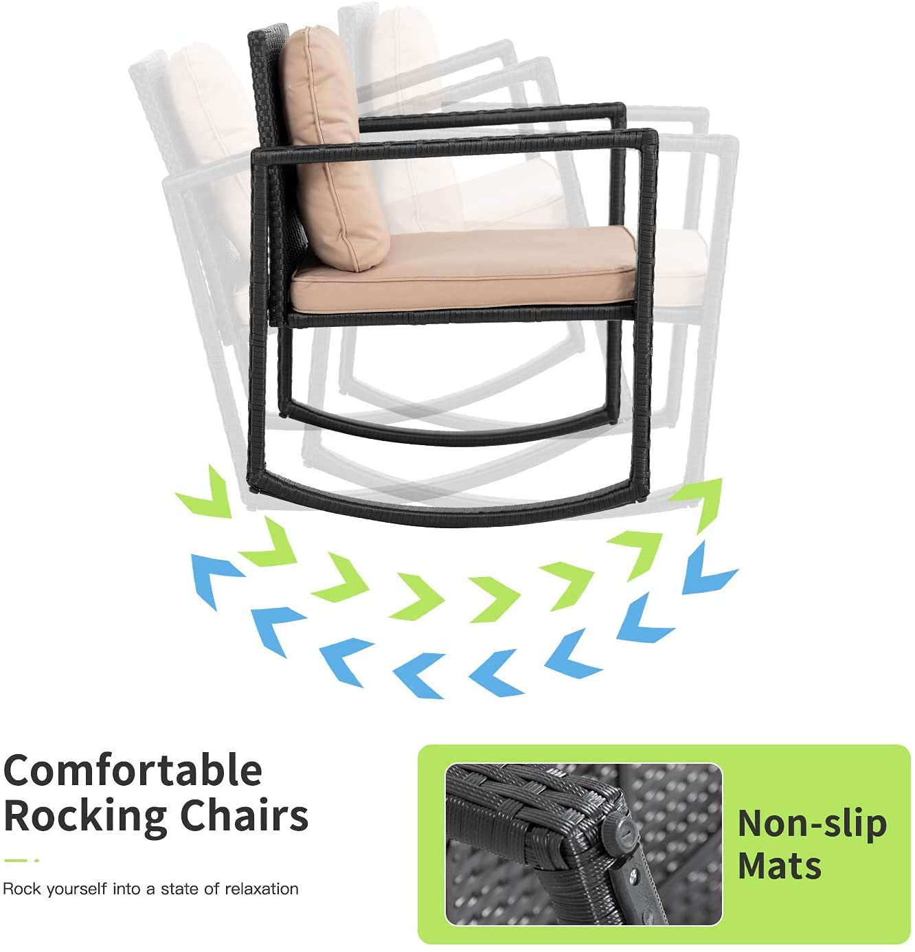 Modern 3-Piece Outdoor Patio Set - Wicker Rocking Bistro Furniture with Coffee Table for Garden, Yard & Balcony | Perfect for Relaxing, Entertaining & Outdoor Dining