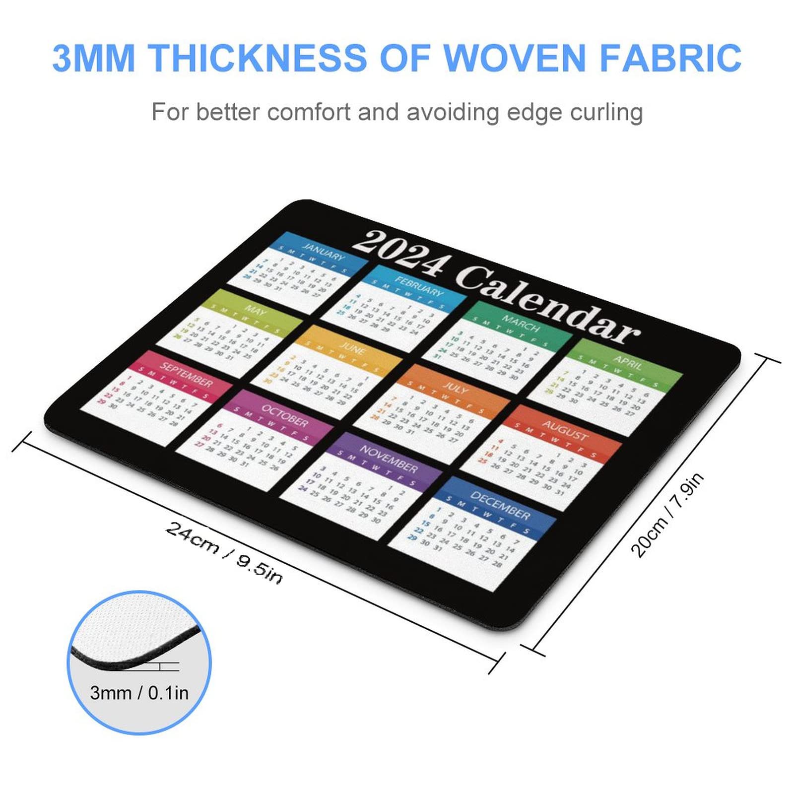 2024 Calendar Mouse Pad - Personalized Gaming Mouse Mat with Non-Slip Rubber Base for Women & Girls - Office Computer Laptop Accessory (Black) - Perfect for Work, Gaming & Home Decor