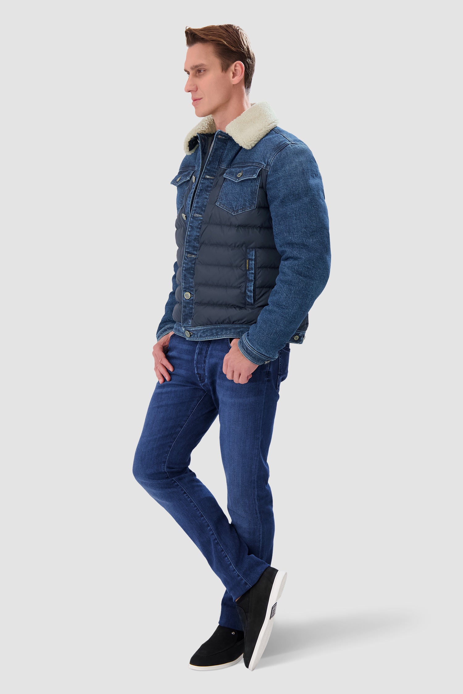 Moorer Blue MONDOR FUR 104S Paneled Jacket for Women - Winter Warm Faux Fur Coat with Stylish Design - Perfect for Cold Weather, Outdoor Activities & Fashion Statement