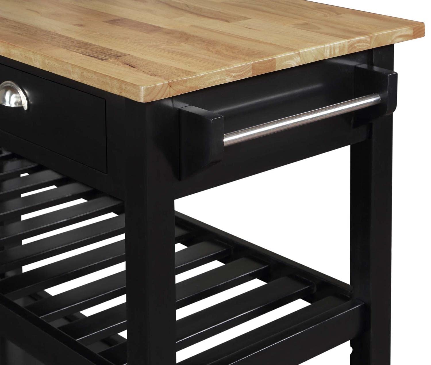 Convenience Concepts American Heritage 3-Tier Butcher Block Kitchen Cart with Drawers - Black/Butcher Block | Rolling Storage Island for Small Spaces, Kitchen Organization & Serving Station