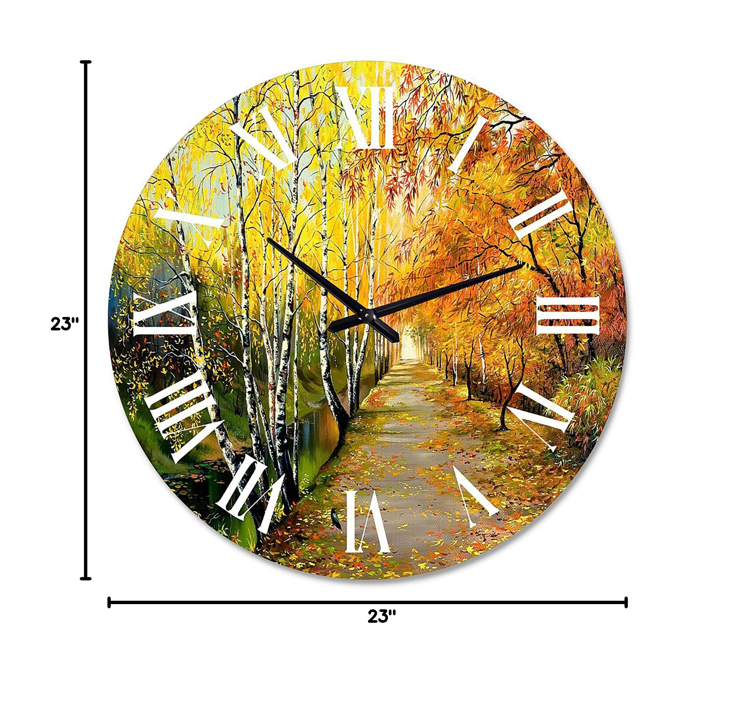 DesignQ Traditional Wall Clock 'River in The Autumn Woods' - Large Landscape Nature Wall Clock for Living Room, Bedroom, Office Decor - Perfect for Home & Office Interior Design