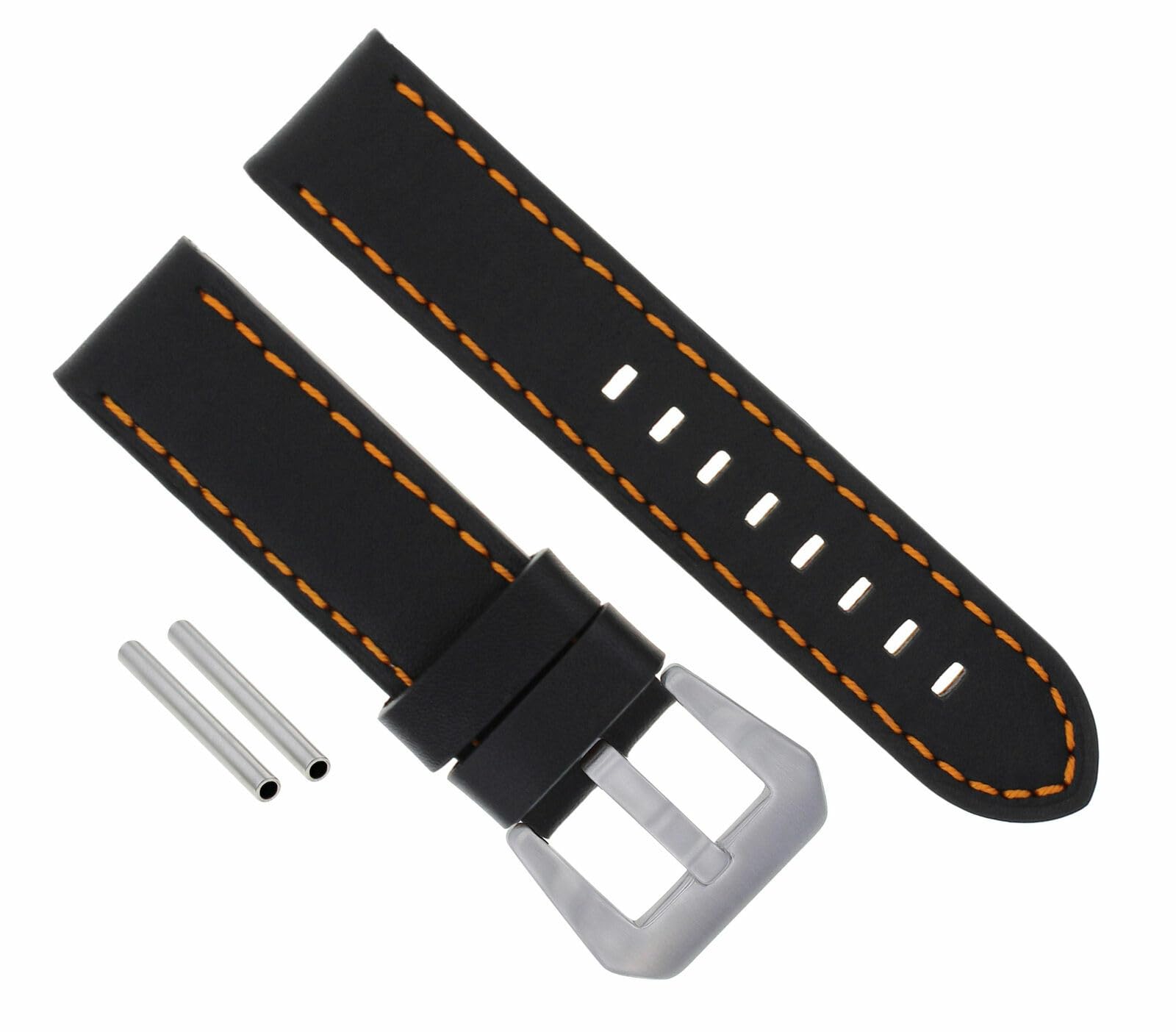 22mm Genuine Leather Watch Band Strap for Panerai GMT Luminor Marina - Black with Orange Stitching | Replacement Watch Strap for Men | Perfect for Business, Casual & Outdoor Activities