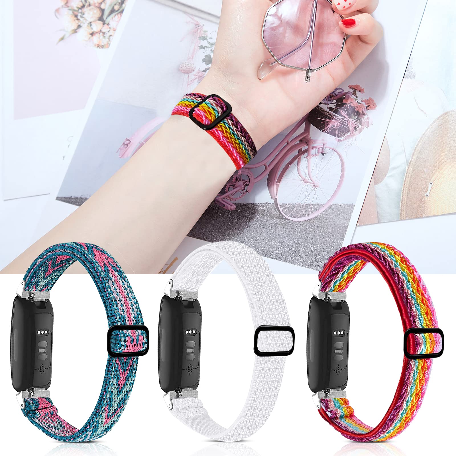 3 Pack Stretchy Replacement Bands for Fitbit Inspire 2/Inspire HR/Inspire/Ace 2 - Soft Adjustable Solo Loop Nylon Straps for Women & Men - Perfect for Workouts, Running & Daily Fitness Tracking