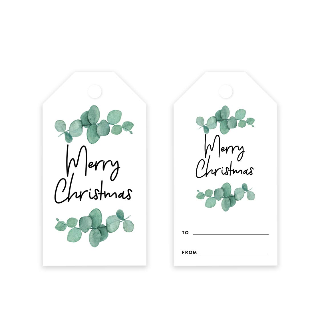 Andaz Press Christmas Holiday Classic Gift Tags - 60-Pack Merry Christmas To From Favor Tags with Eucalyptus Leaves Design for Holiday Parties, Events, Gift Wrapping & Festive Decorations