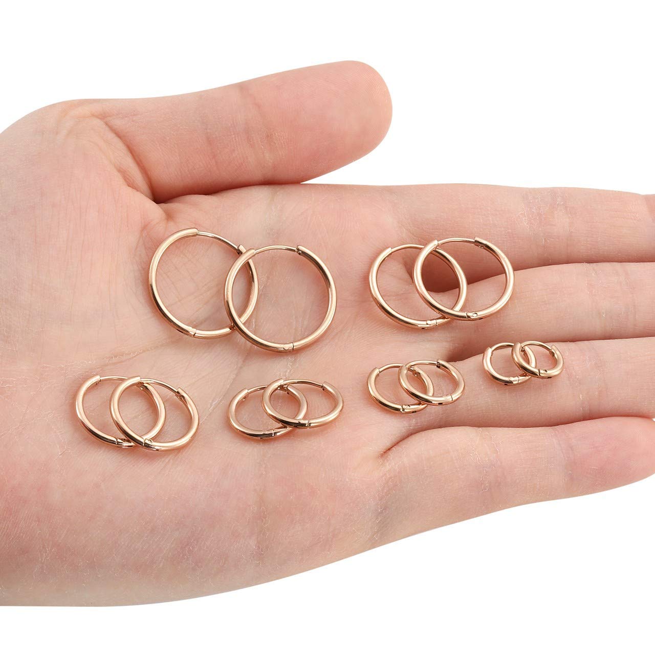 6 Pairs Stainless Steel Huggie Hoop Earrings 6-16mm - Hypoallergenic Cartilage & Helix Earrings for Men & Women - Sleek Hinged Sleepers for Everyday Wear, Work & Date Night