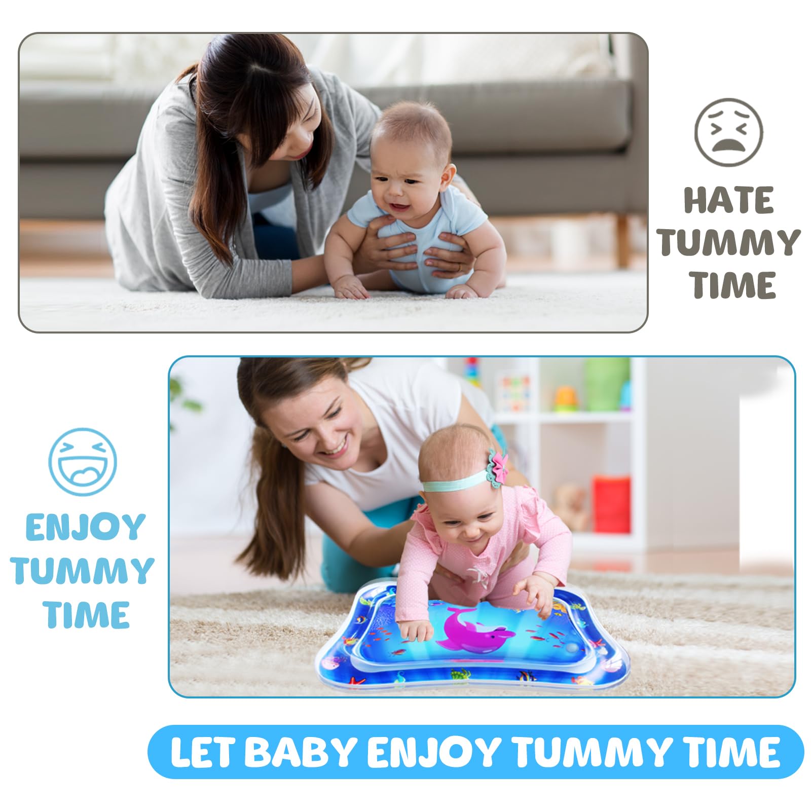 ZMLM Inflatable Baby Tummy Time Water Play Mat - Sensory Activity Toy for Newborns & Infants 3-12 Months | Developmental Toy for Boys & Girls | Perfect Easter Gift & Toddler Playmat (Blue) - Great for Floor Play, Sensory Development & Early Learning Activities