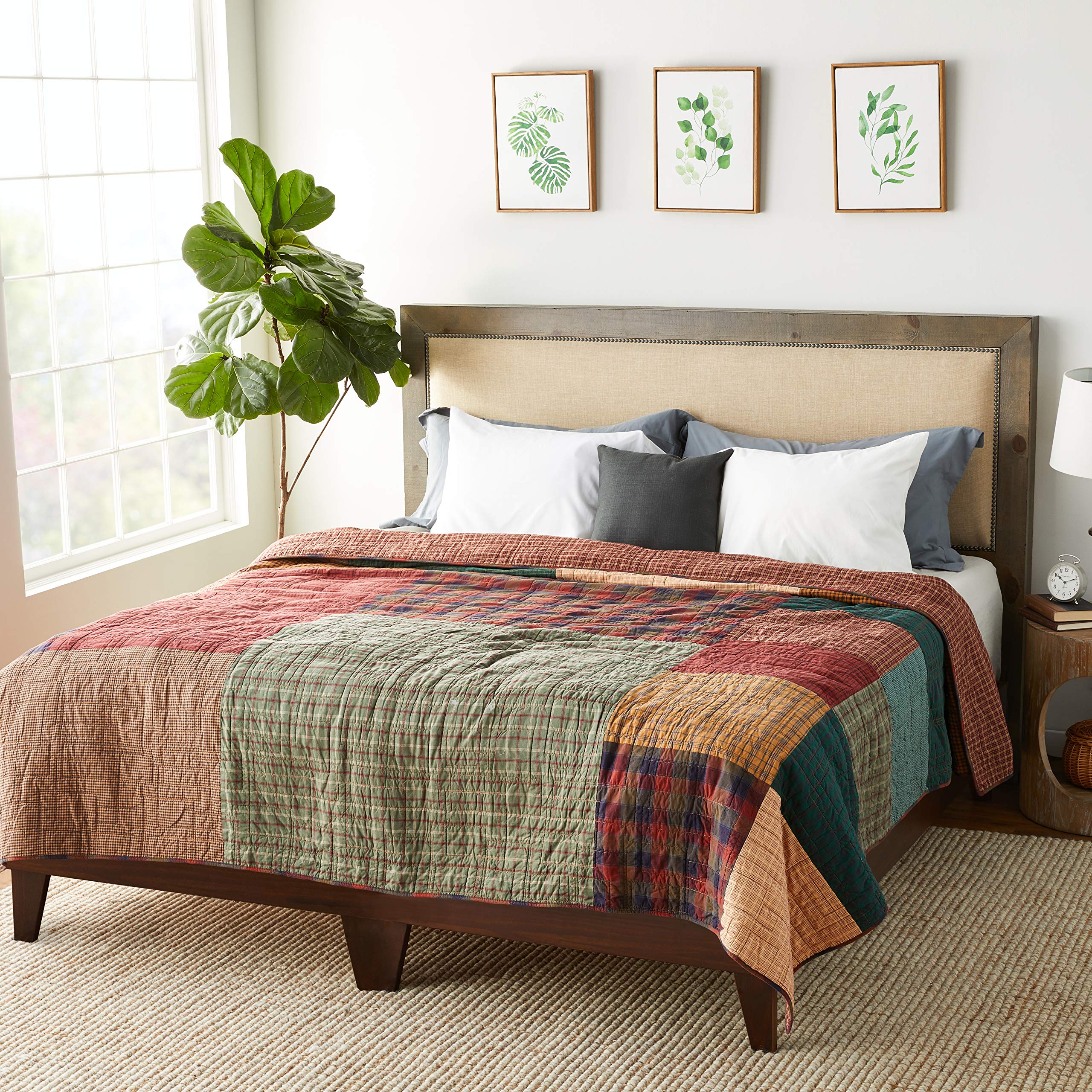 Donna Sharp Campfire Square Patchwork 100% Cotton King Size Quilt - Cozy Bedding for Cabin Retreats & Rustic Home Decor