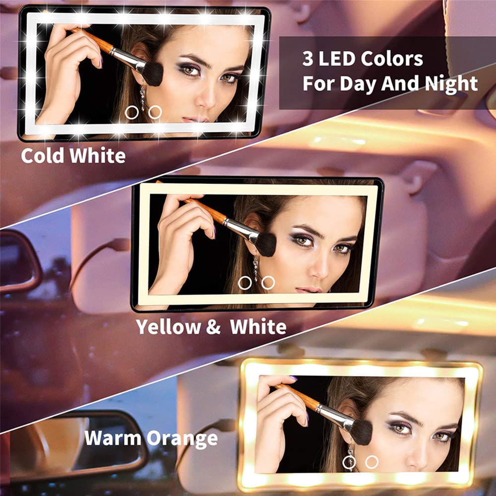 Rechargeable Car Sun Visor Mirror with 60 LED Lights & 3 Lighting Modes, USB-Powered Touch Switch Vanity Mirror for Makeup - Black | Perfect for On-the-Go Touchups, Road Trips & Daily Commutes