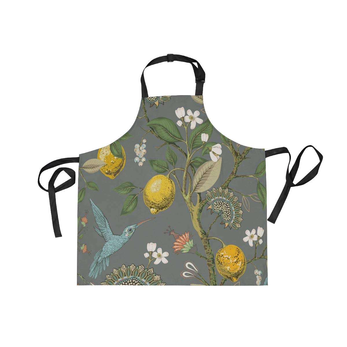 ALAZA Adjustable Apron with 2 Pockets - Floral Lemon & Hummingbird Design for Women & Men - Perfect for Cooking, Gardening, Baking, and DIY Projects