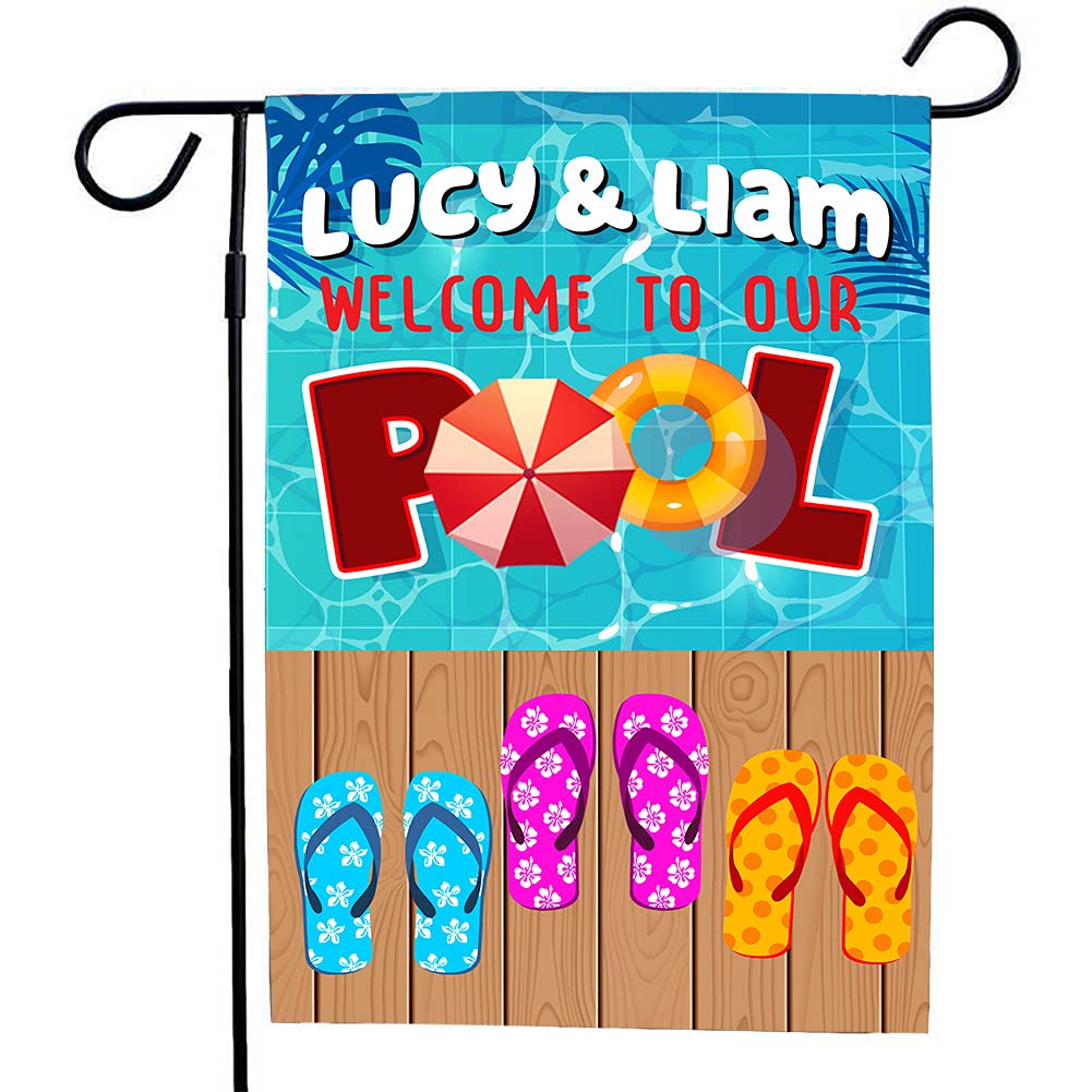 Custom Personalized Name Pool Garden Flag - Welcome to Our Pool & Pool Rules Sign - 12