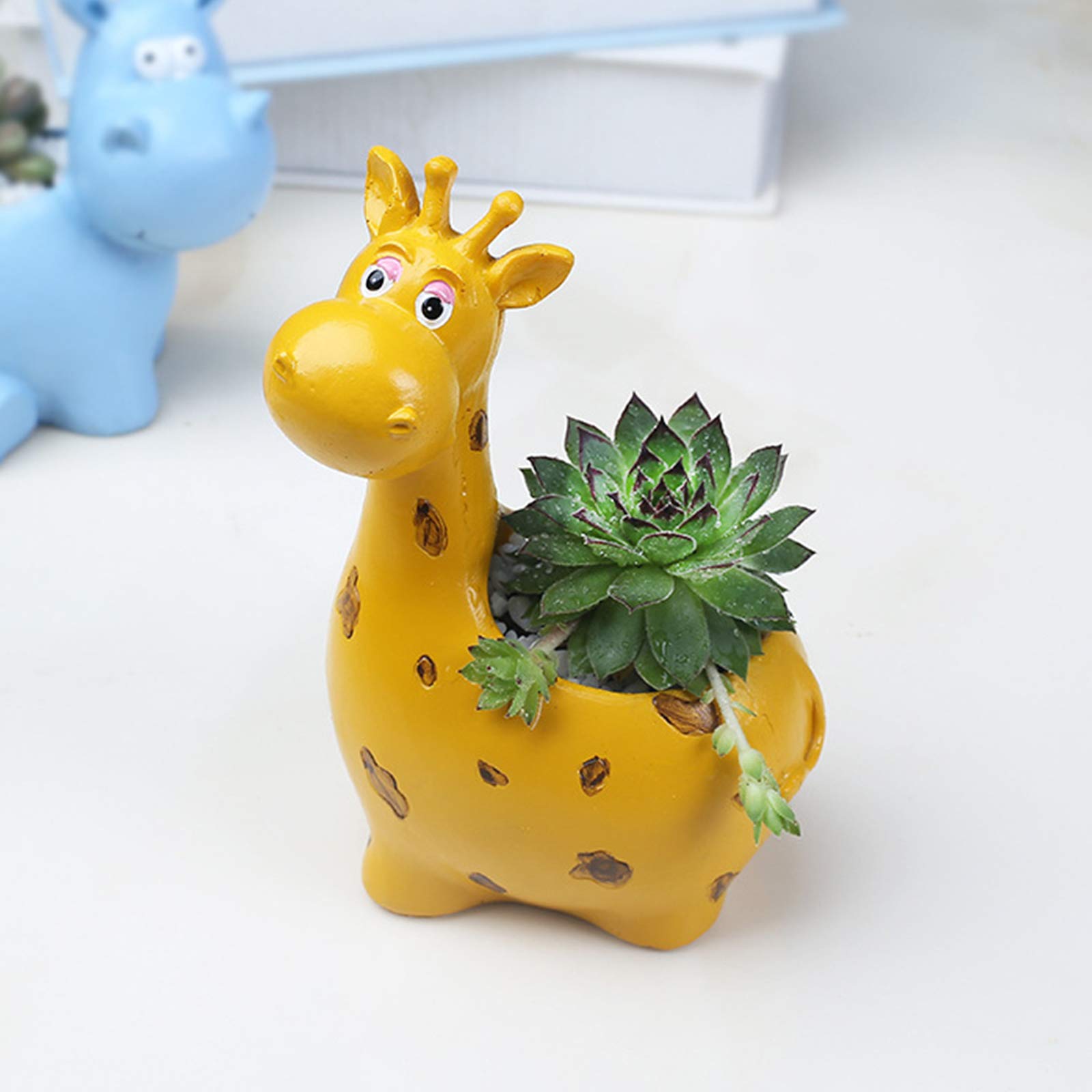 Handmade Mini Giraffe Resin Flower Pot - Creative Succulent Planter, Cactus Bonsai Container, Small Desk Decor (Yellow) | Perfect for Home Office Decor, Windowsill Gardens & Gift Ideas