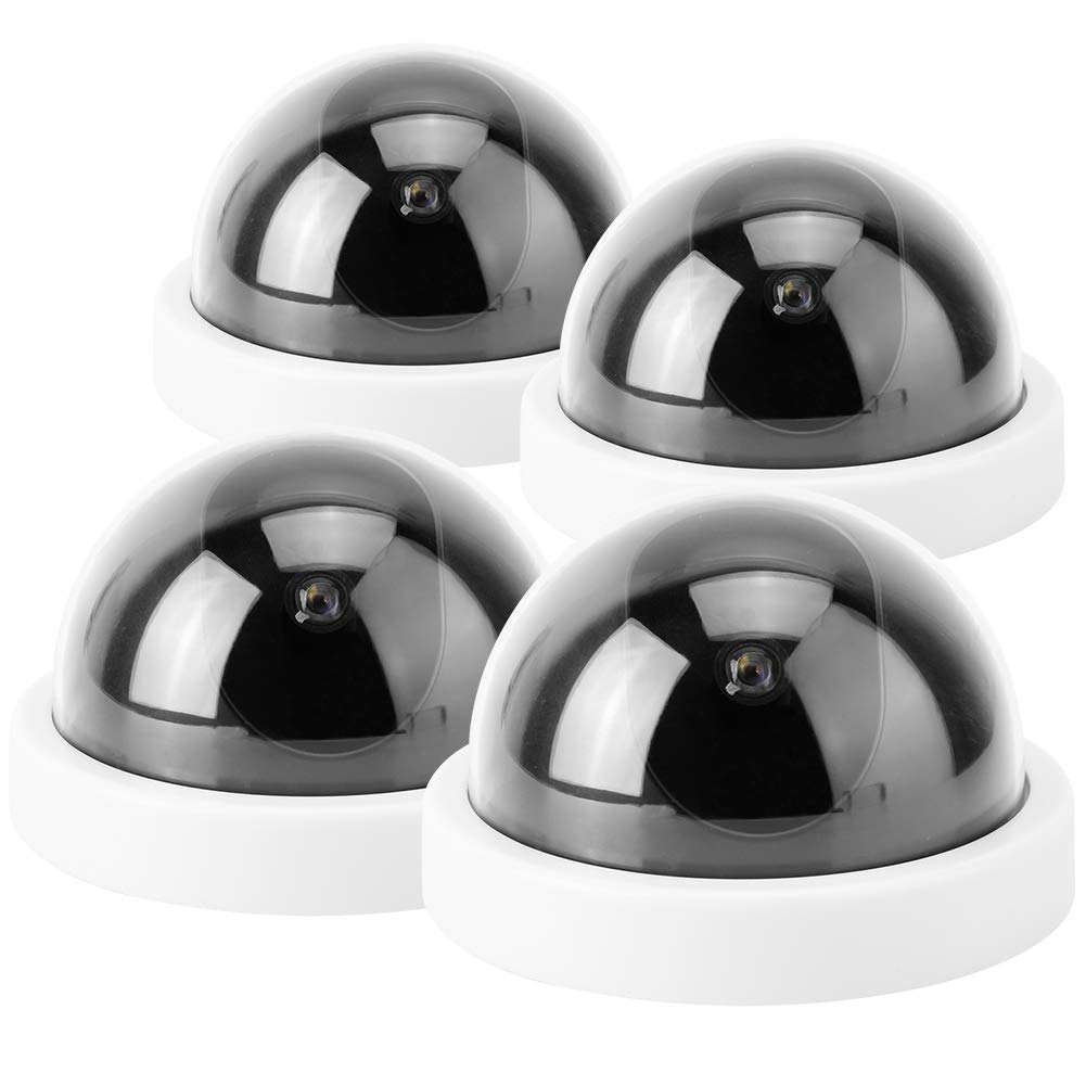 Burappoi Dummy Dome Camera - 4 Pack Fake Security Camera with Flashing LED Light (White) | Realistic CCTV Simulation for Home & Business Surveillance | Ideal for Deterring Burglars in Stores, Offices & Residential Areas