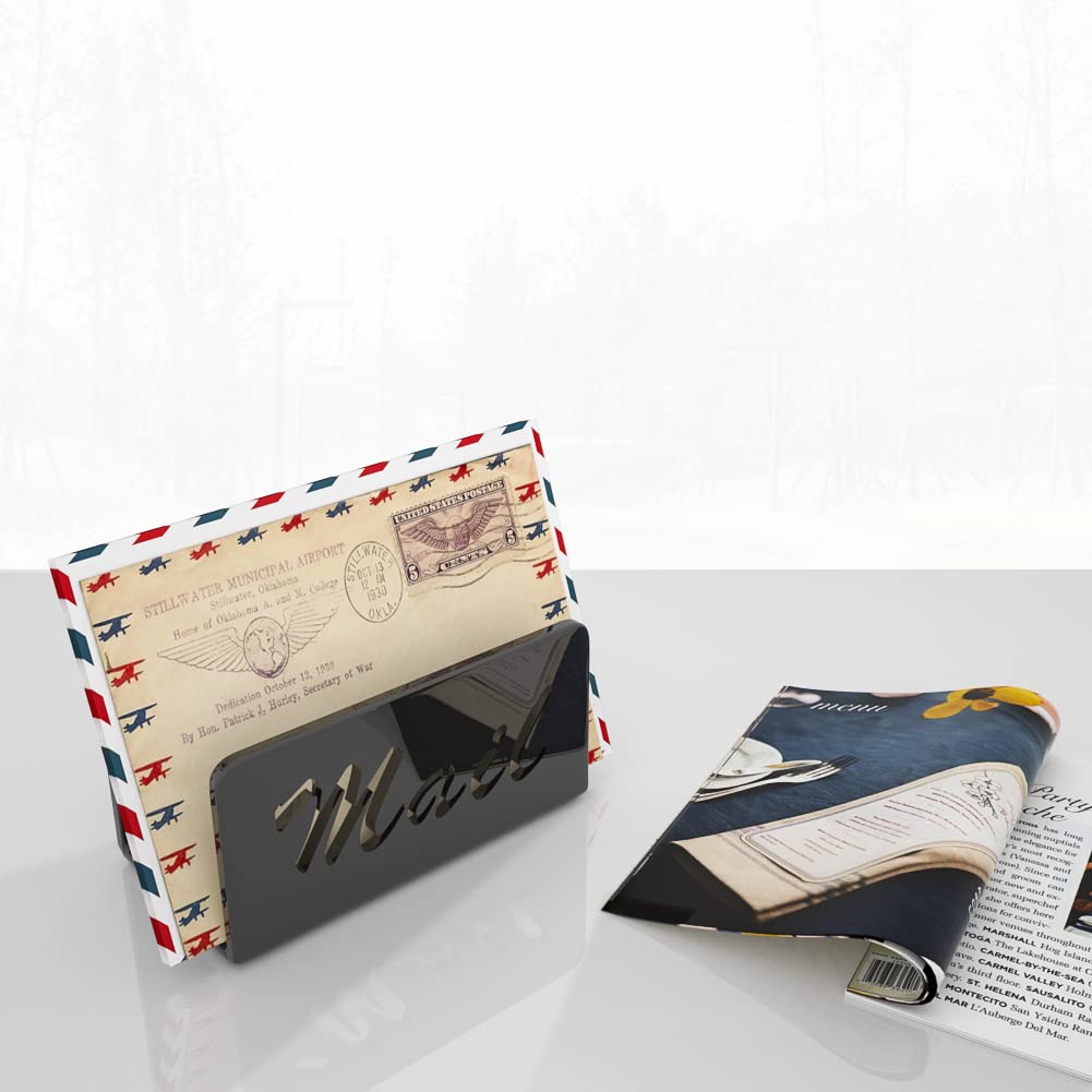Black Mail Organizer & Letter Holder - Desktop Mail Sorter for Home, Office & Kitchen Counter | Perfect for Bills, Documents & Office Supplies Organization