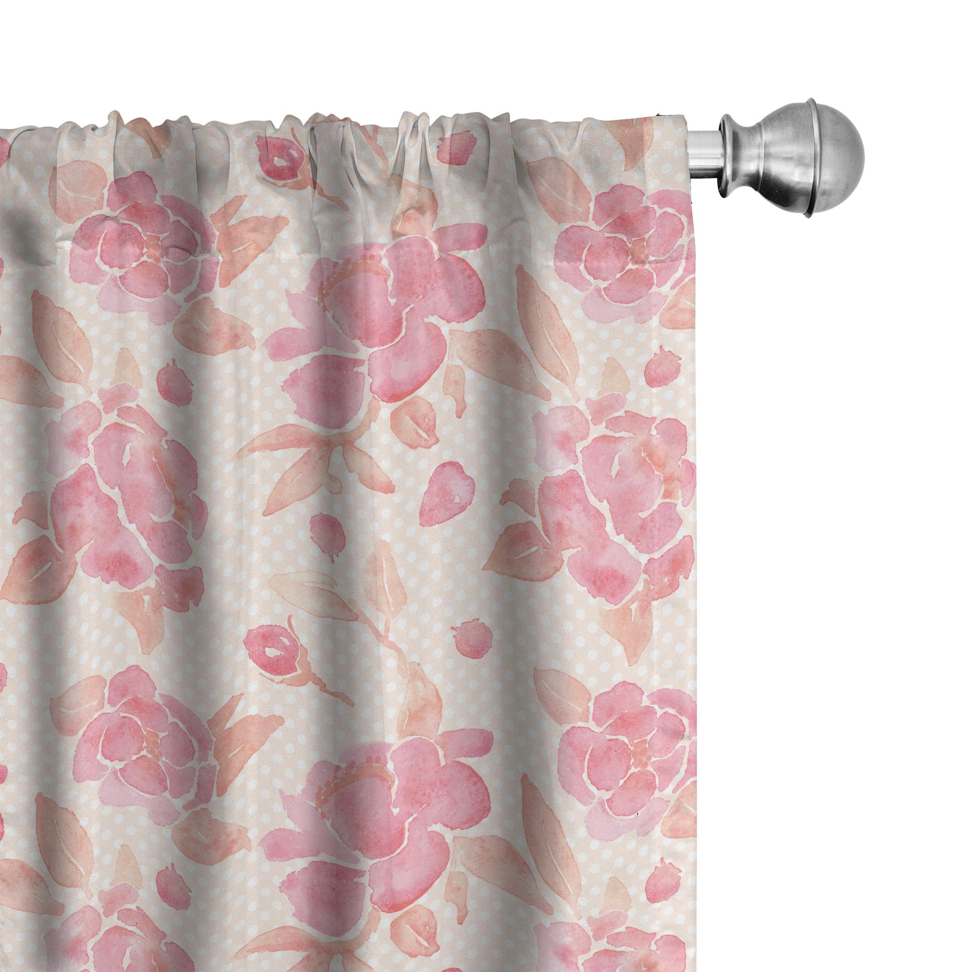 Ambesonne Floral Window Curtains - Watercolor Cottage Flowers on Polka Dot Pastel Background, Lightweight 2-Panel Set with Rod Pocket (28