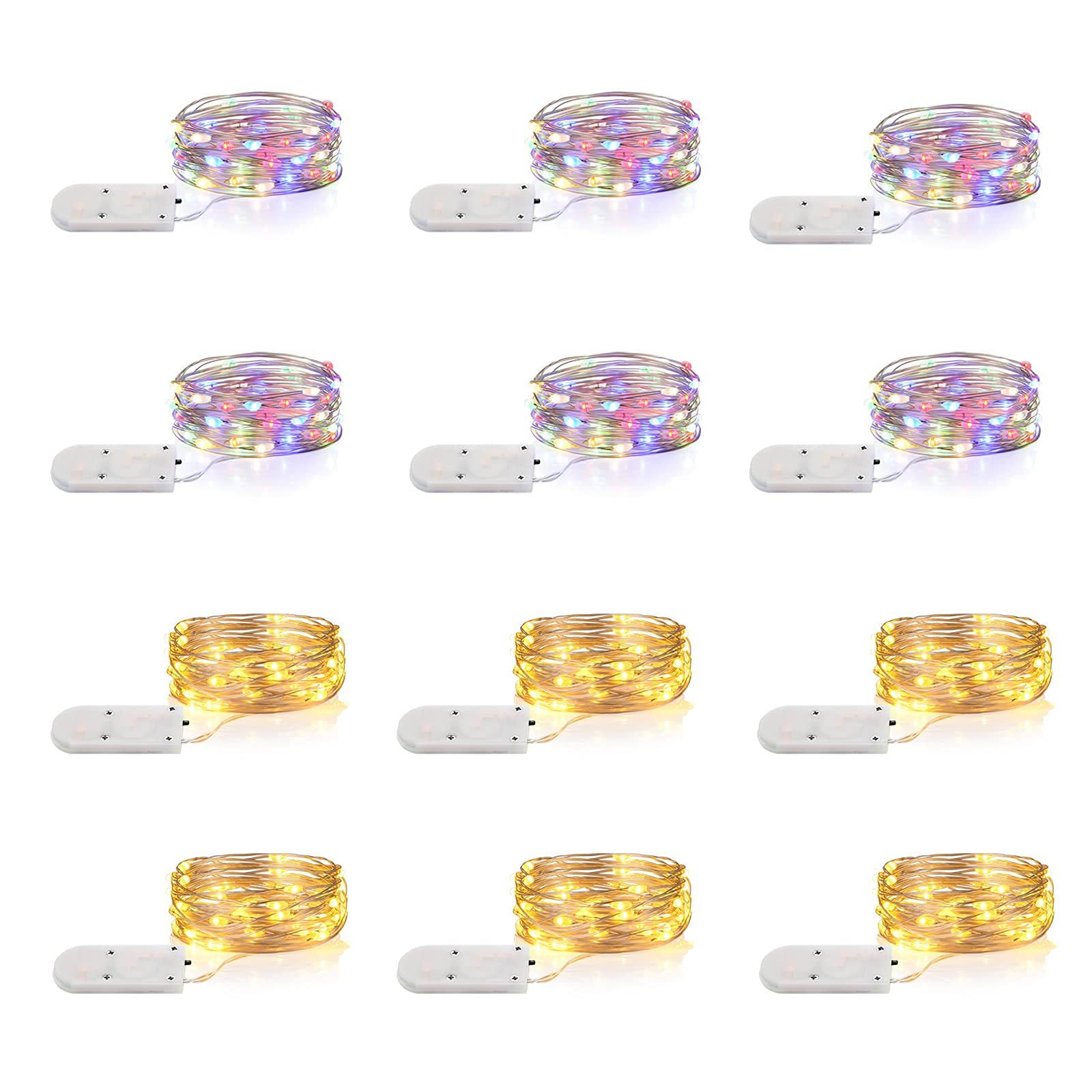 12 Pack 20 LED Fairy Lights - 6.56ft Battery Operated Waterproof String Lights for Bedroom, Wedding & Party Decor