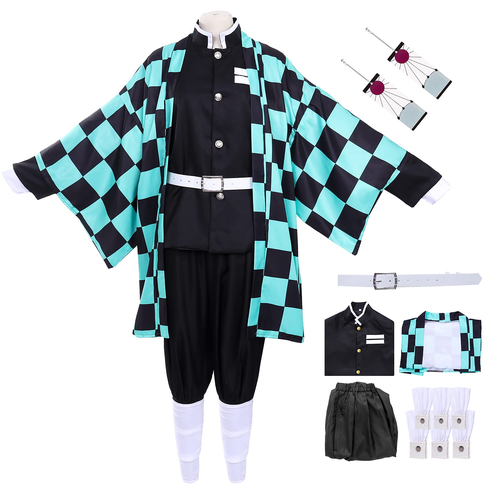Tanjiro Kamado Cosplay Costume Set - 8 Pcs Demon Slayer Anime Outfit with Kimono for Nezuko & Shinobu Role Play | Perfect for Halloween, Comic Con & Cosplay Events