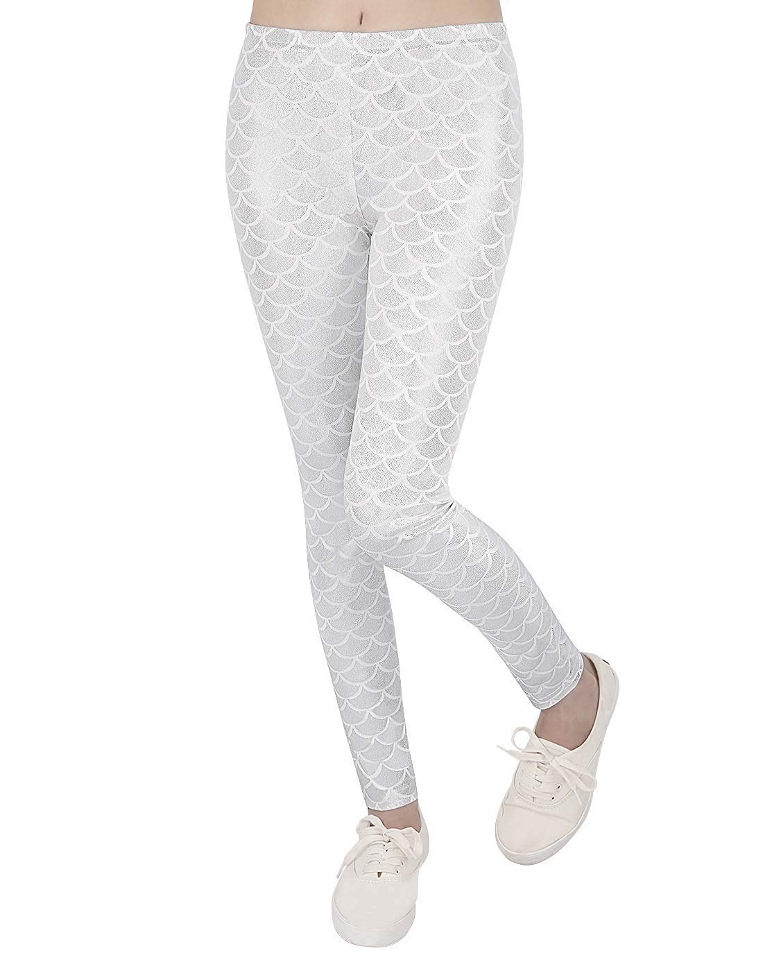 Loxdonz Girls Mermaid Scale Stretchy Leggings - Soft Comfortable Kids Tight Pants for Dance, Play & Everyday Wear
