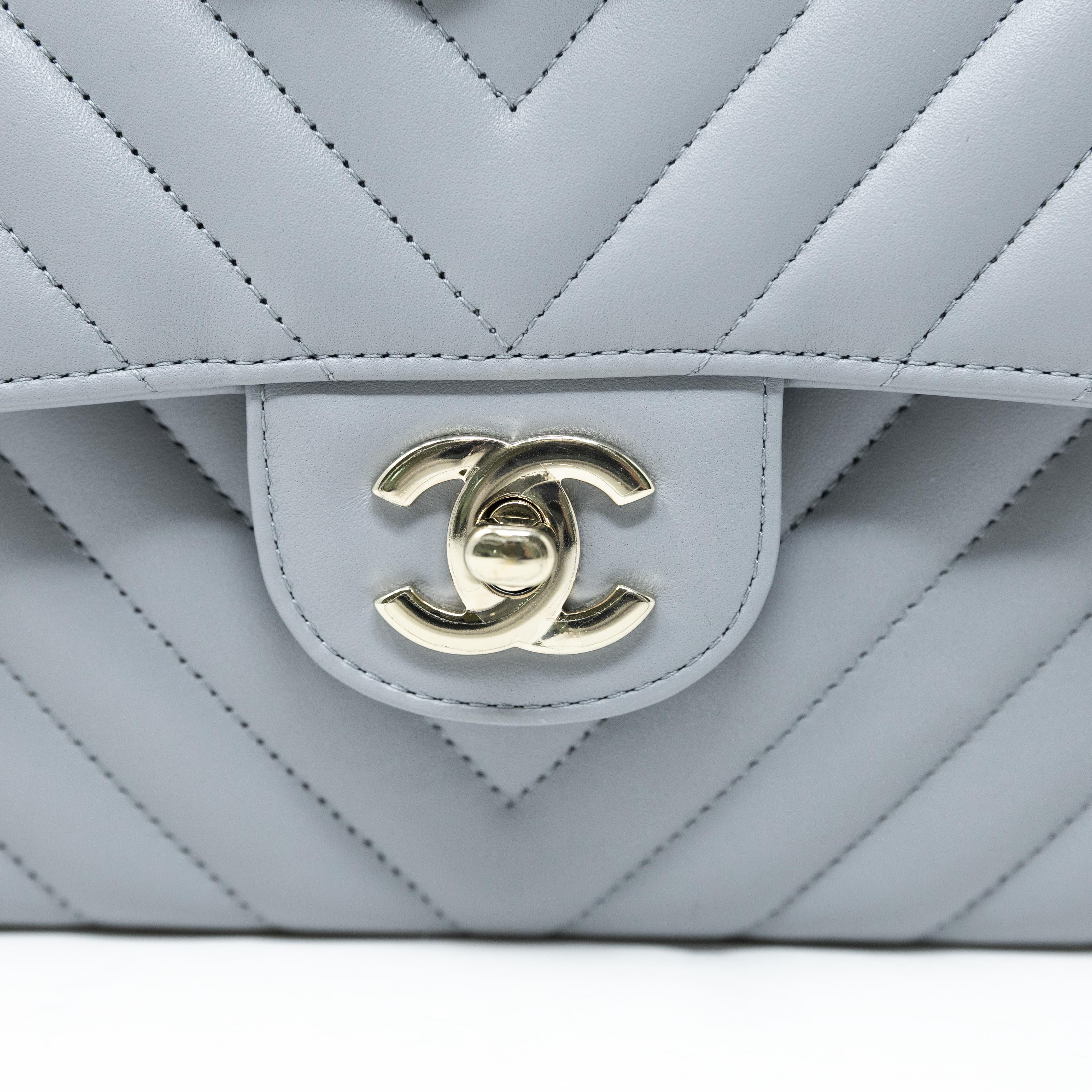 Chanel Grey Chevron Small Classic Flap Bag - Luxury Quilted Leather Crossbody Purse for Women | Perfect for Date Night, Parties & Special Occasions