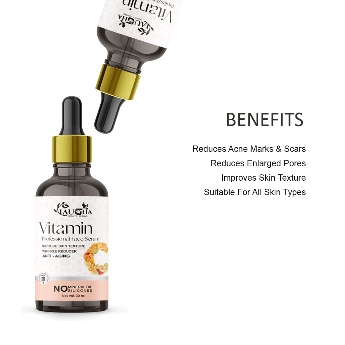 Laugha Professional Vitamin C & E Brightening Face Serum - 30ml (Pack of 3) | Anti-Aging, Glowing Skin Treatment for Day & Night Use | Dark Spot Corrector & Skin Whitening Solution