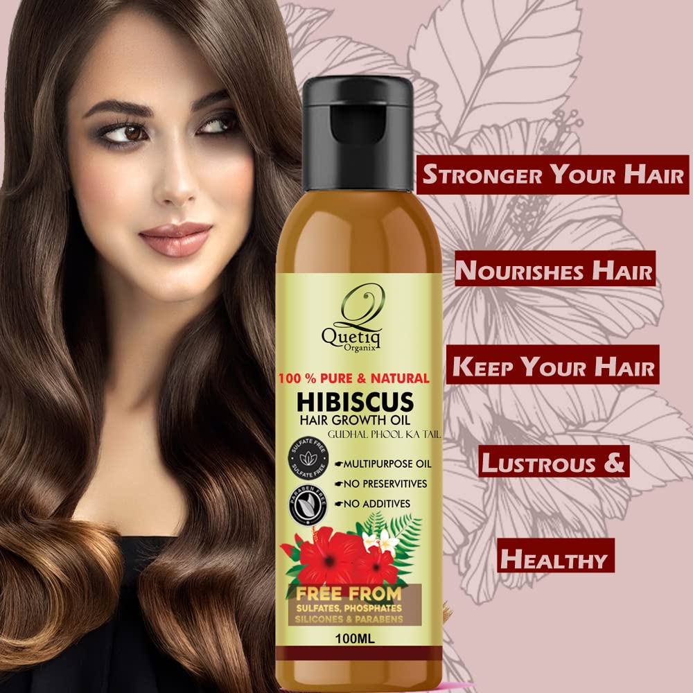 Quetiq Organix Hibiscus Hair Oil for Hair Growth & Anti Hair Fall - 100ml | Natural Hair Oil for Men & Women | Controls Dandruff & Promotes Healthy Hair | Perfect for Daily Scalp Massage & Night Treatment